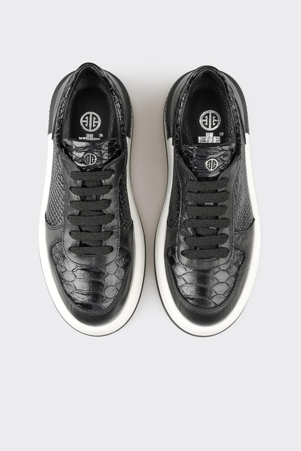 Siyah çok renkli deri kadın sneaker - Elle Shoes