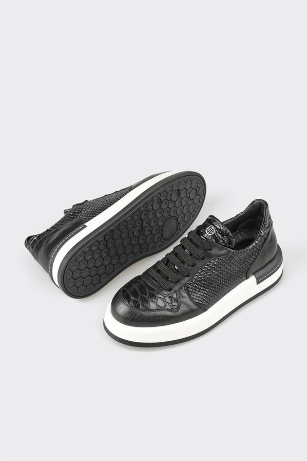 Siyah çok renkli deri kadın sneaker - Elle Shoes