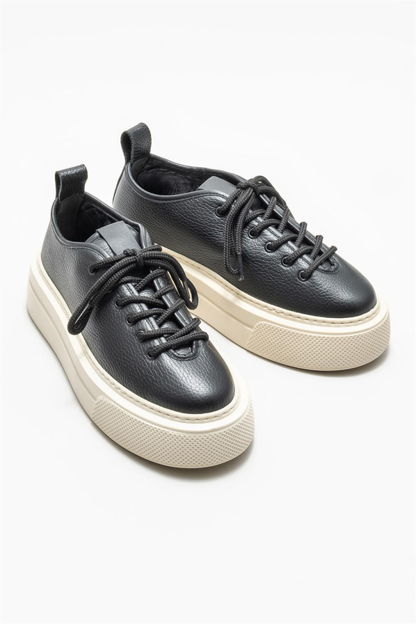 Siyah deri kadın sneaker - Elle Shoes