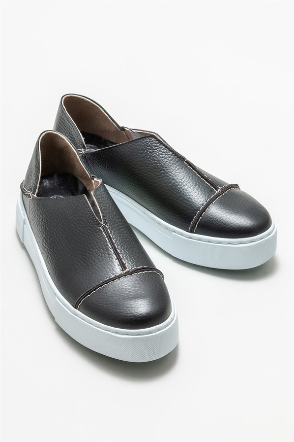 Siyah deri kadın spor ayakkabı - Elle Shoes
