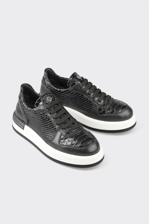 Siyah çok renkli deri kadın sneaker - Elle Shoes
