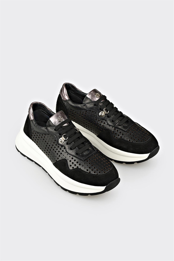 Siyah deri kadın sneaker - Elle Shoes
