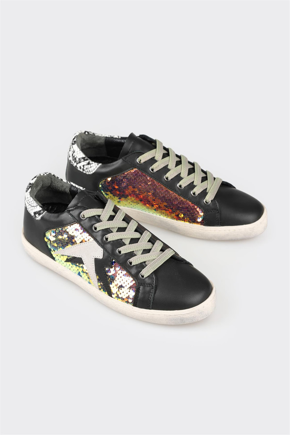 Siyah deri kadın sneaker - Elle Shoes