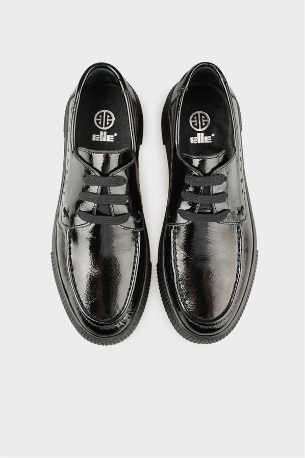 Siyah Deri Kadın Spor Ayakkabı