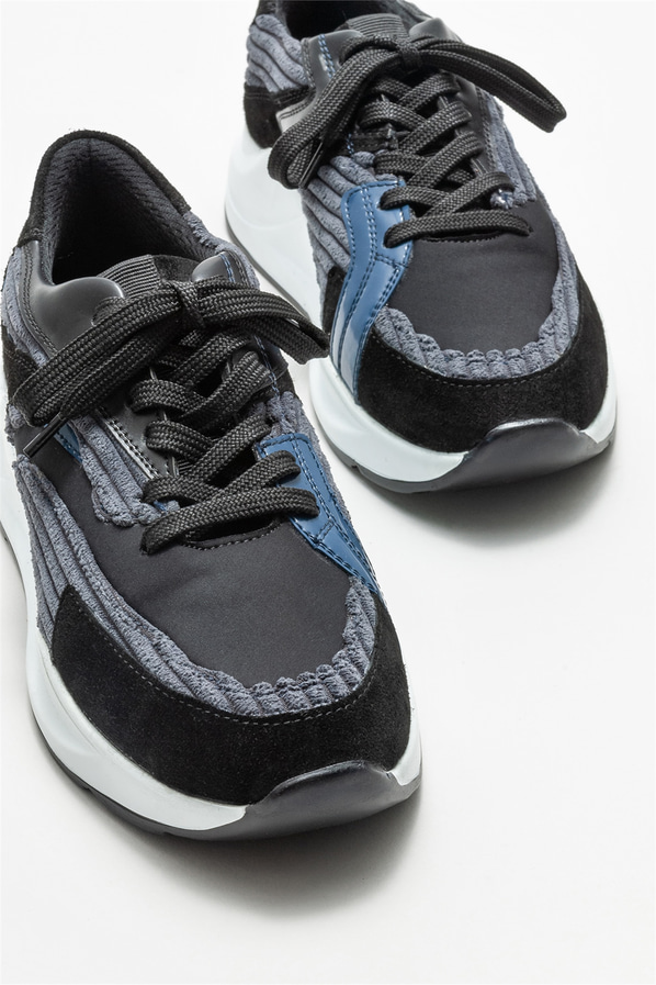 Siyah deri kadın spor ayakkabı - Elle Shoes