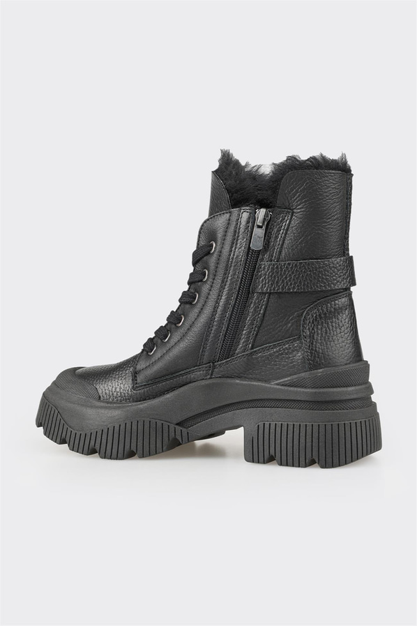 Siyah deri kalın tabanlı kadın bot, rahat kullanım için - Elle Shoes