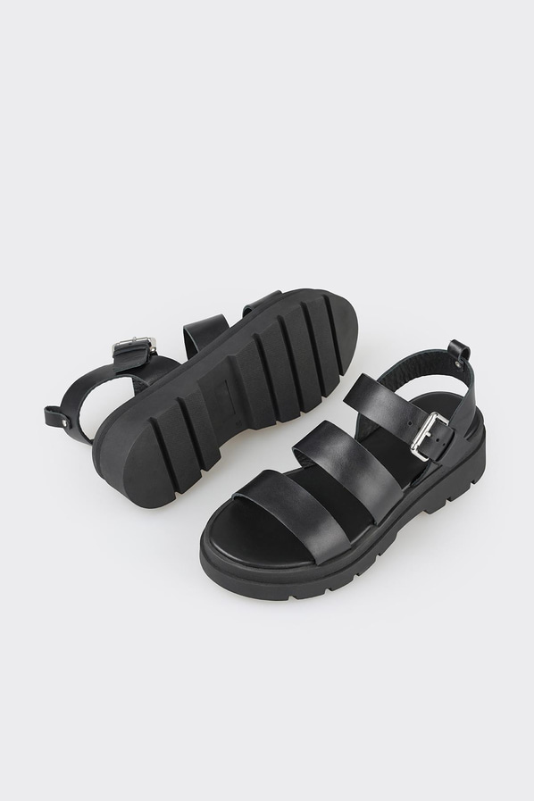 Siyah deri kadın sandalet - Elle Shoes