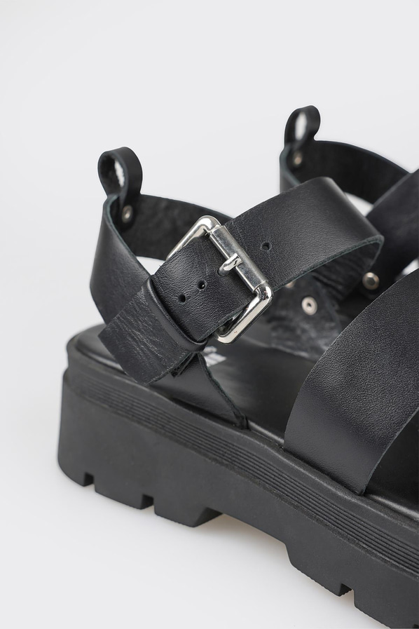 Siyah deri kadın sandalet - Elle Shoes