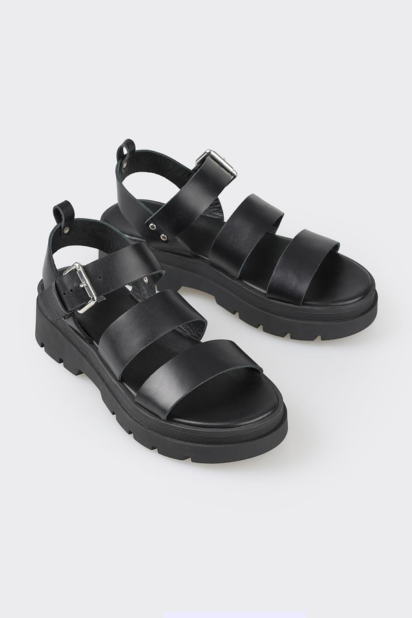 Siyah deri kadın sandalet - Elle Shoes