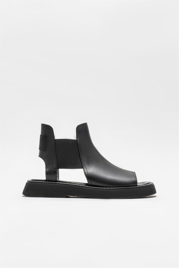 Siyah deri kadın sandalet - Elle Shoes