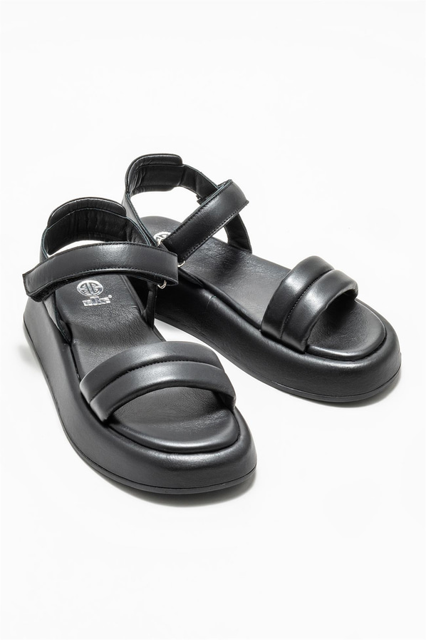 Siyah deri kadın sandalet - Elle Shoes