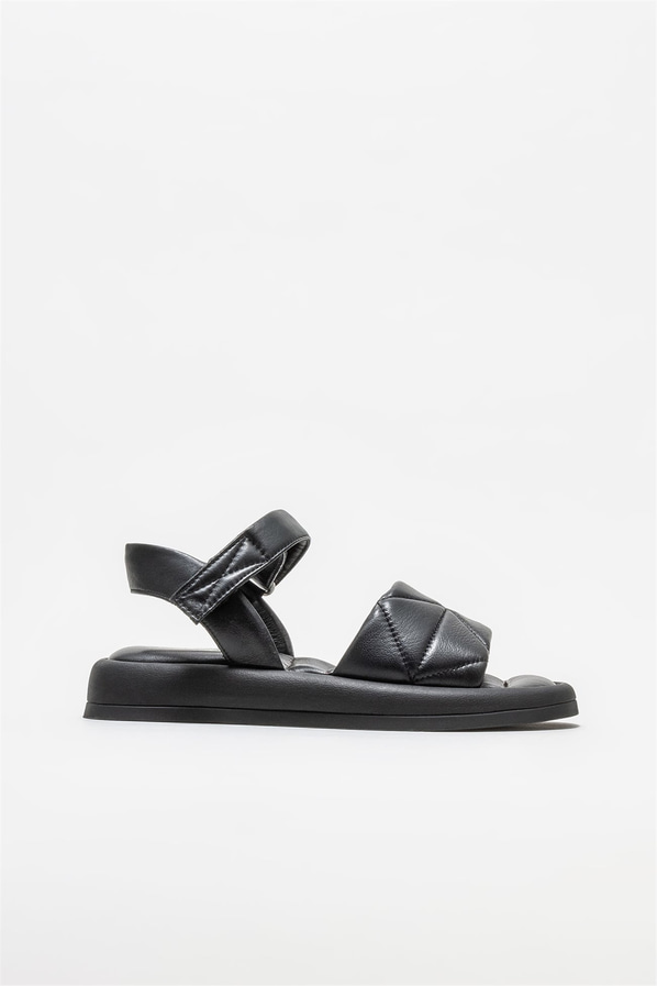 Siyah deri kadın sandalet - Elle Shoes