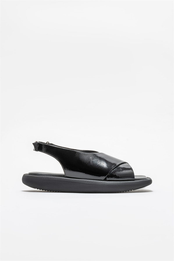 Siyah deri kadın sandalet - Elle Shoes
