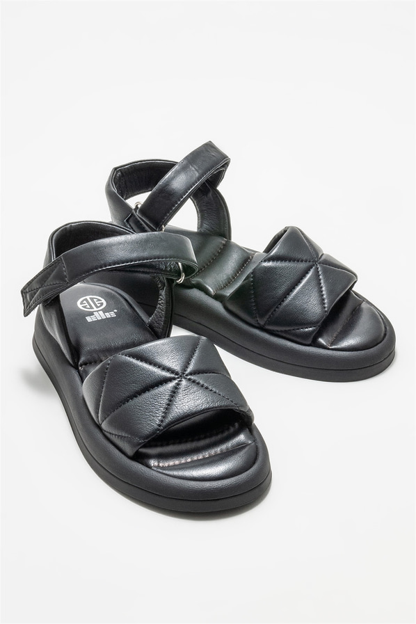 Siyah deri kadın sandalet - Elle Shoes