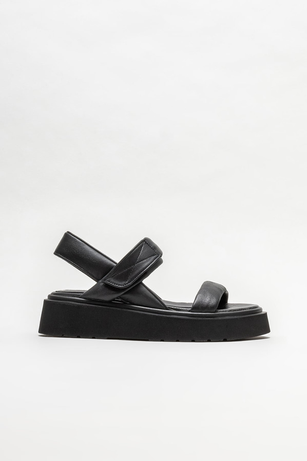 Siyah deri kadın sandalet - Elle Shoes