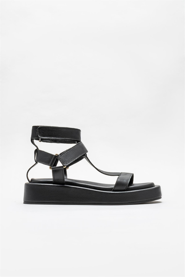 Siyah deri kadın sandalet - Elle Shoes