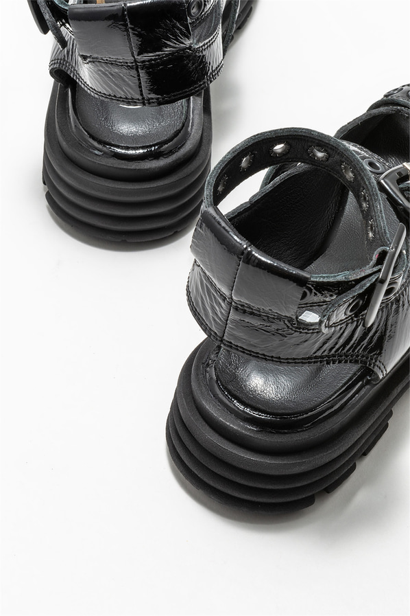 Siyah deri kadın sandalet - Elle Shoes