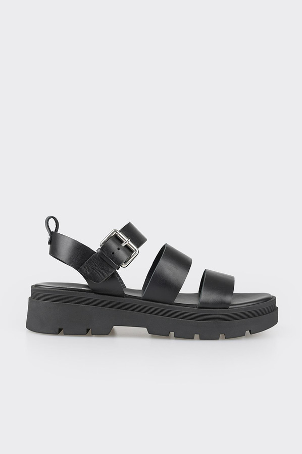 Siyah deri kadın sandalet - Elle Shoes