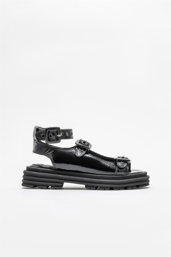 Siyah deri kadın sandalet - Elle Shoes