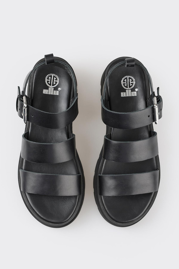 Siyah deri kadın sandalet - Elle Shoes