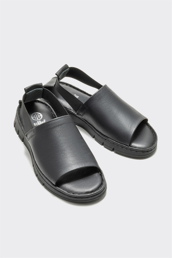 Siyah deri kadın sandalet, rahat kullanım için - Elle Shoes