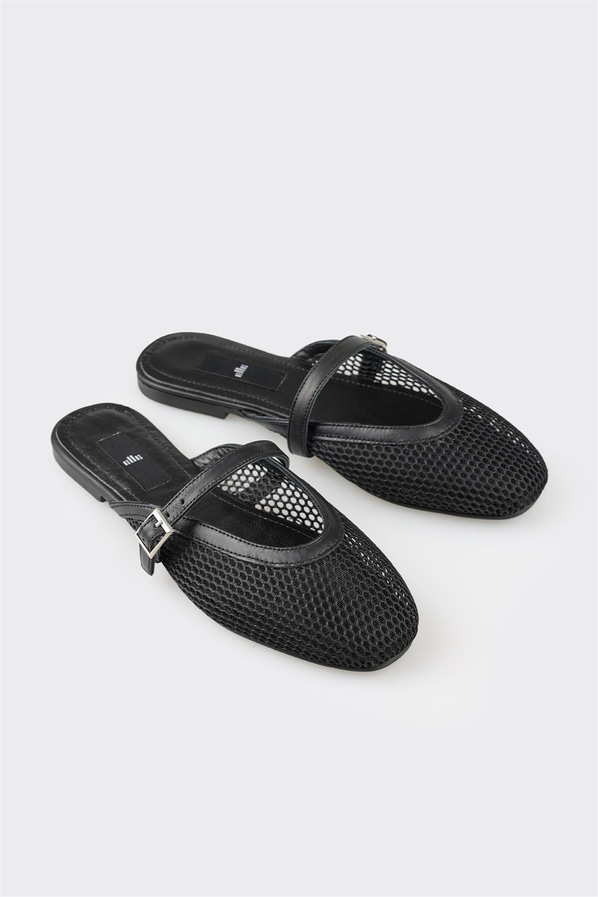 Siyah deri kadın terlik - Elle Shoes