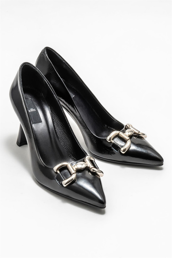 Siyah deri kadın stiletto - Elle Shoes