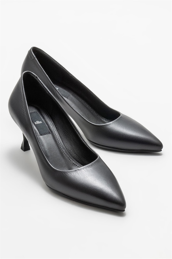 Siyah deri kadın stiletto - Elle Shoes