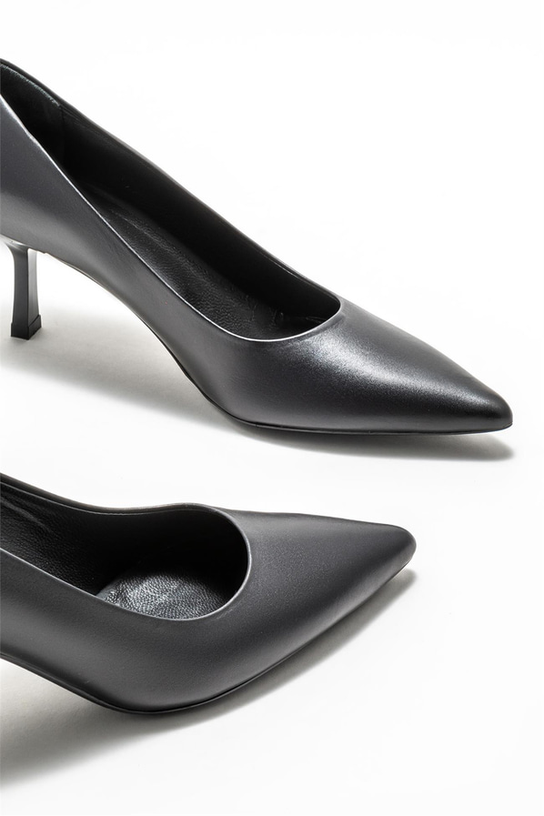 Siyah deri kadın stiletto - Elle Shoes
