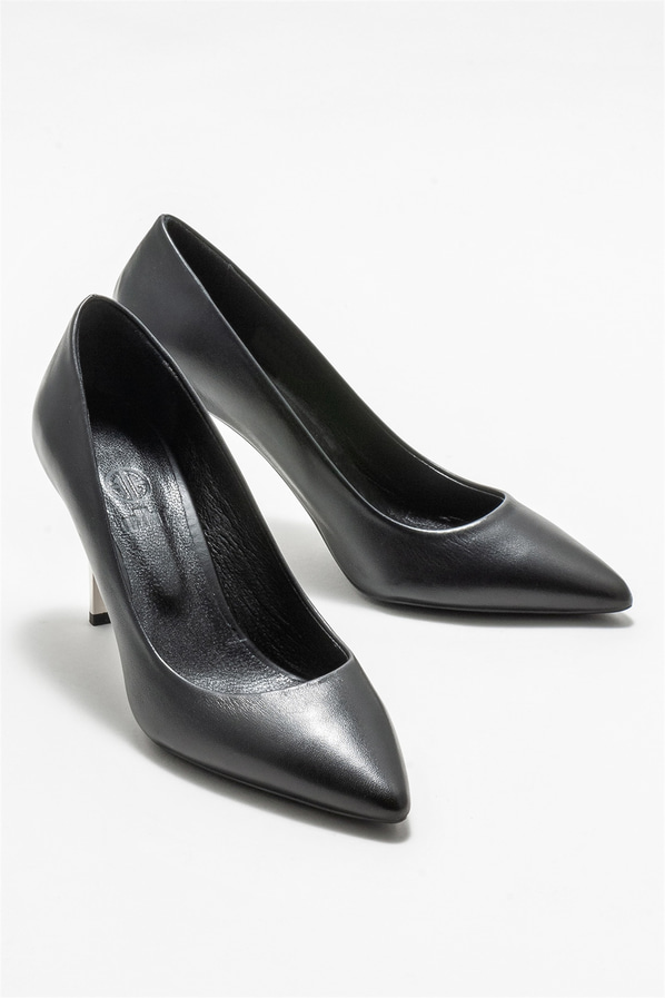 Siyah deri kadın stiletto - Elle Shoes