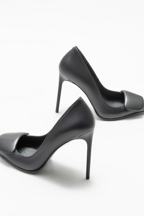 Siyah deri kadın stiletto - Elle Shoes