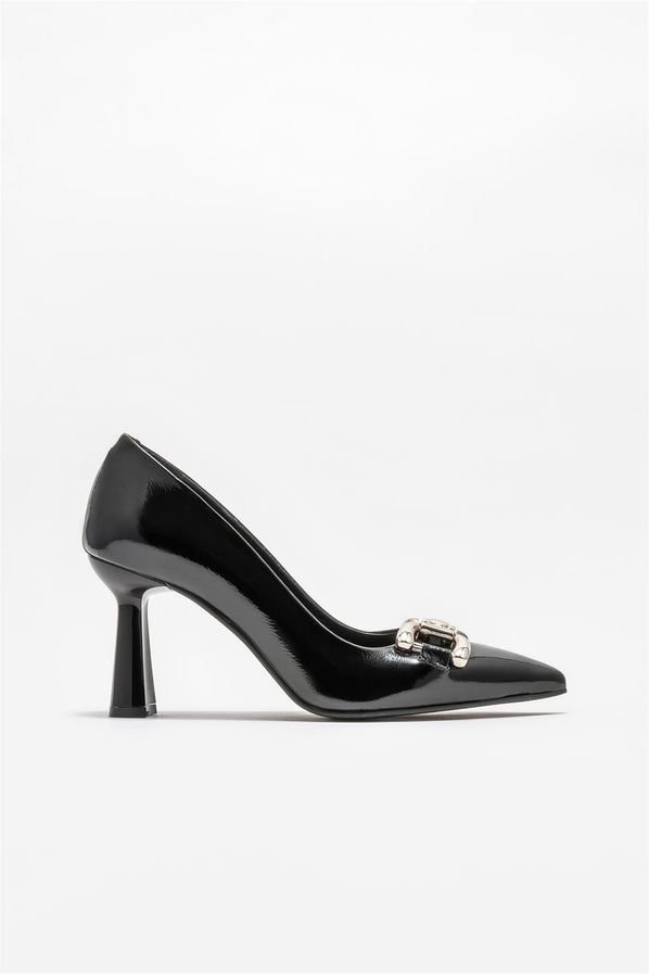 Siyah deri kadın stiletto - Elle Shoes