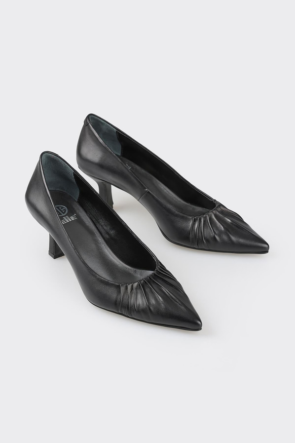 Siyah deri kadın stiletto - Elle Shoes