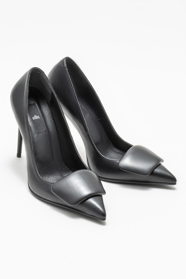 Siyah deri kadın stiletto - Elle Shoes