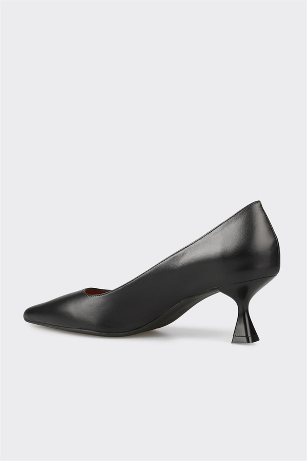 Siyah deri örgü dokulu kadın stiletto, günlük kullanım için - Elle Shoes