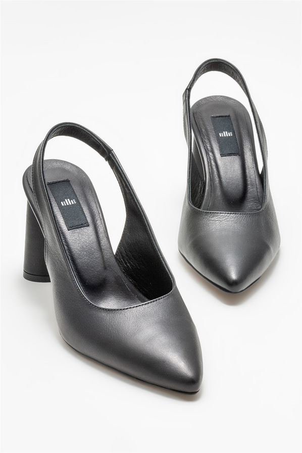 Siyah deri kadın stiletto - Elle Shoes