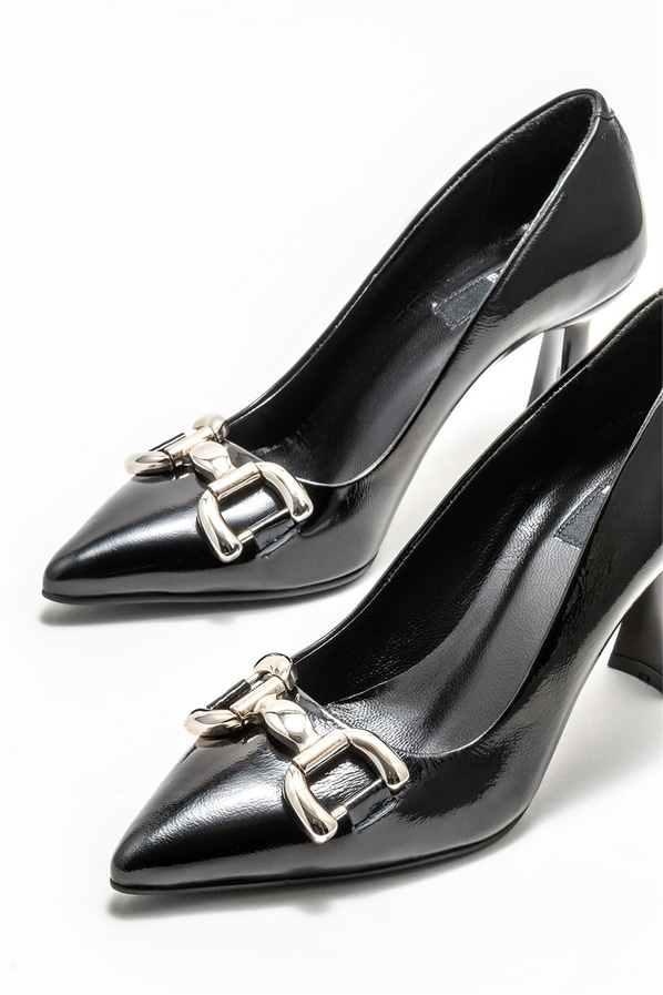 Siyah deri kadın stiletto - Elle Shoes