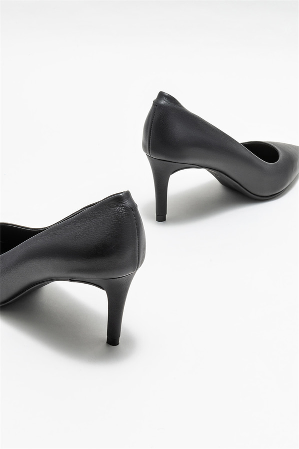 Siyah deri kadın stiletto - Elle Shoes