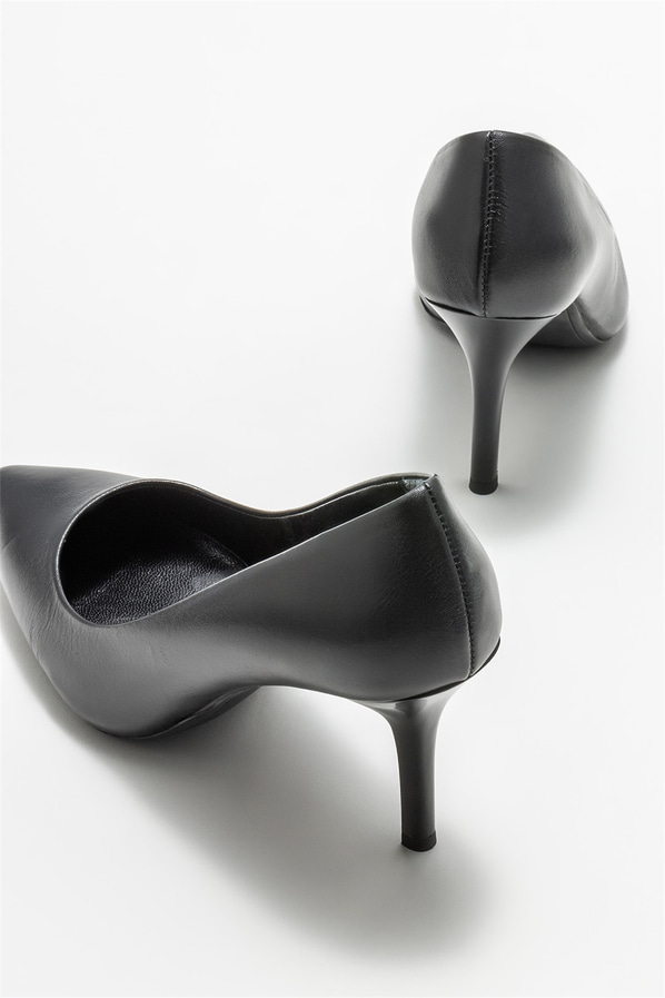 Siyah deri kadın stiletto - Elle Shoes
