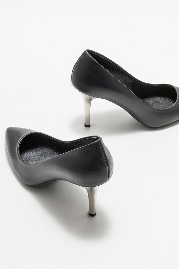 Siyah deri kadın stiletto - Elle Shoes