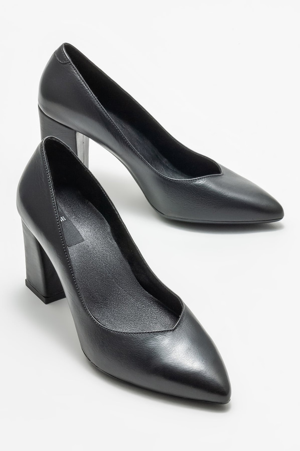Siyah deri kadın stiletto - Elle Shoes
