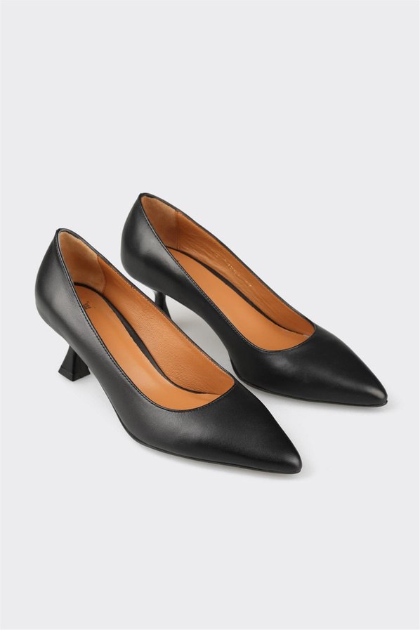 Siyah deri örgü dokulu kadın stiletto, günlük kullanım için - Elle Shoes