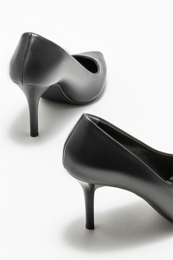 Siyah deri kadın stiletto - Elle Shoes