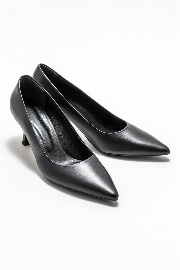Siyah deri kadın stiletto - Elle Shoes