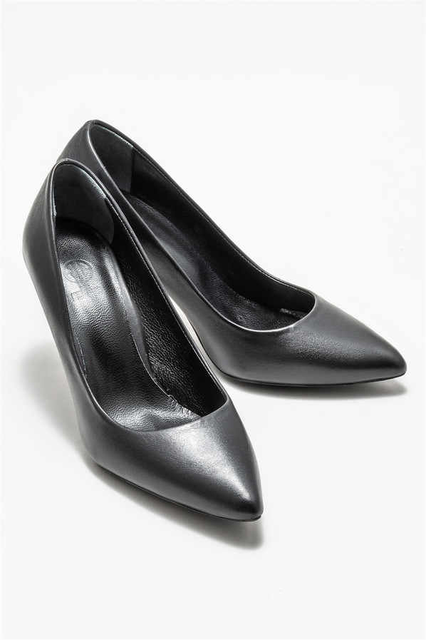 Siyah deri kadın stiletto - Elle Shoes