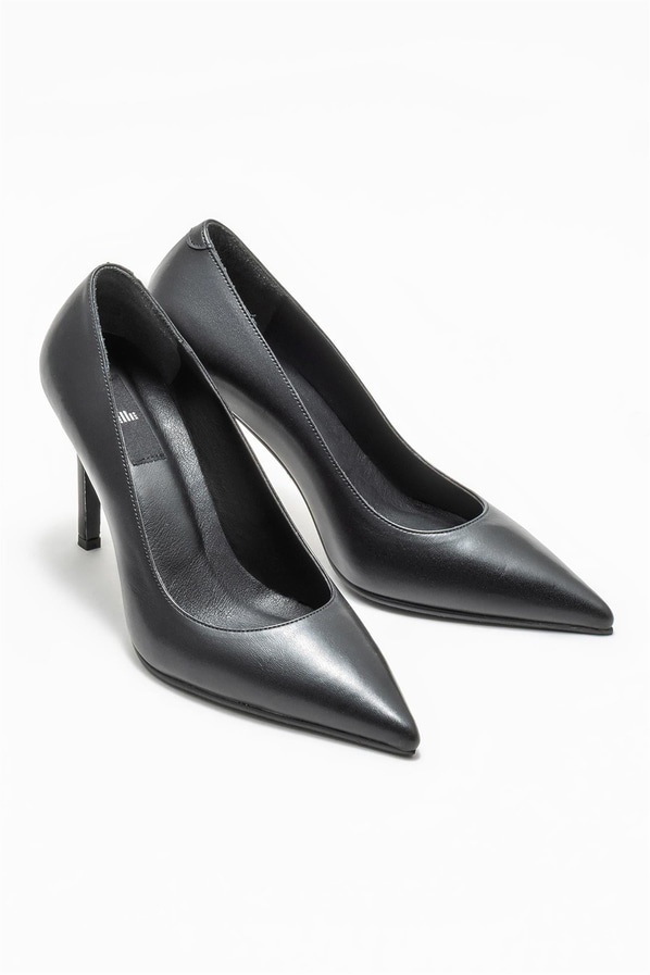 Siyah deri kadın stiletto - Elle Shoes