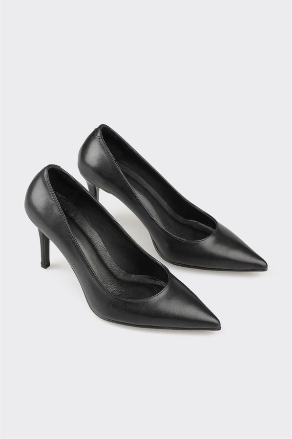 Siyah deri kadın stiletto - Elle Shoes