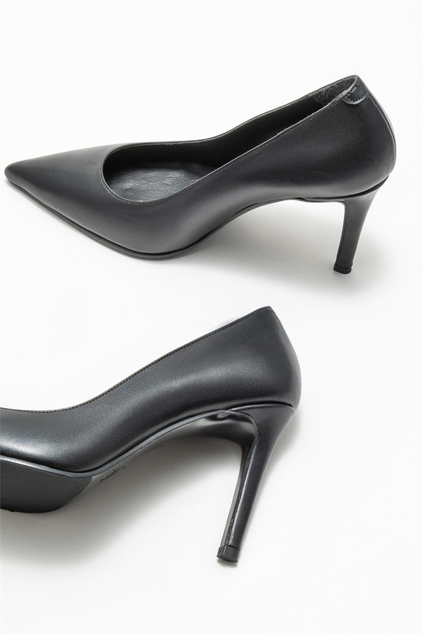 Siyah deri kadın stiletto - Elle Shoes