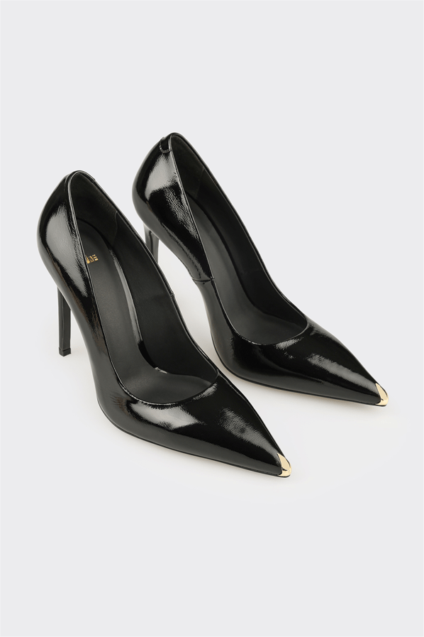 Siyah Deri Kadın Stiletto