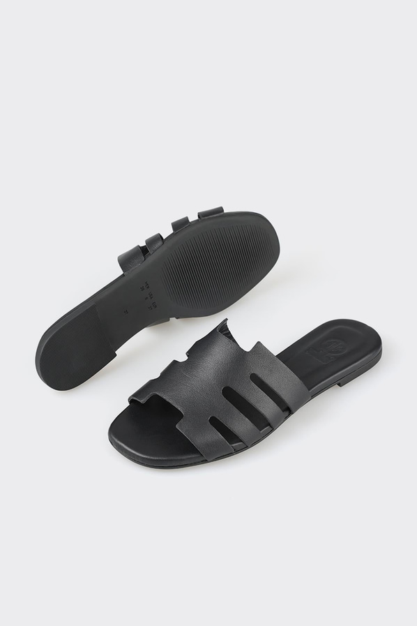 Siyah deri kadın düz terlik - Elle Shoes